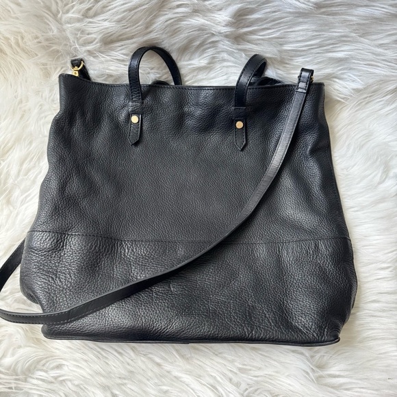 John Lewis &Partners Black Soft Leather Tote Bag with Removable Crossbody Straps - Picture 1 of 10